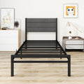 MOFLUT Single Metal Bed Frame with Upholstered Headboard and Storage