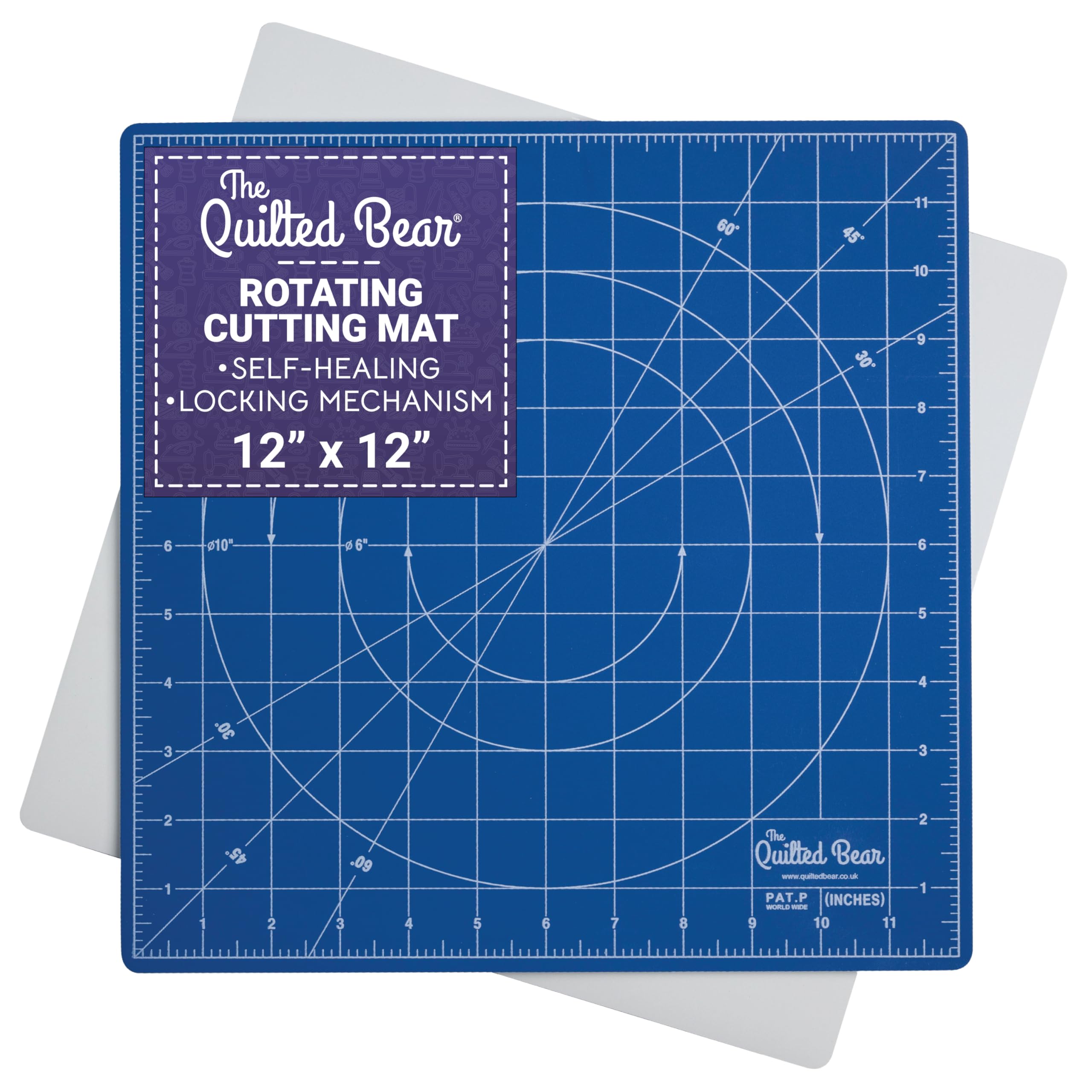 The Quilted Bear 12" Rotating Cutting Mat – Self Healing Square for Quilting