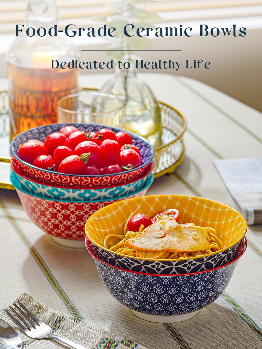 DOWAN Porcelain Cereal Bowls Set of 6 | 680ml Deep Soup & Salad Bowls