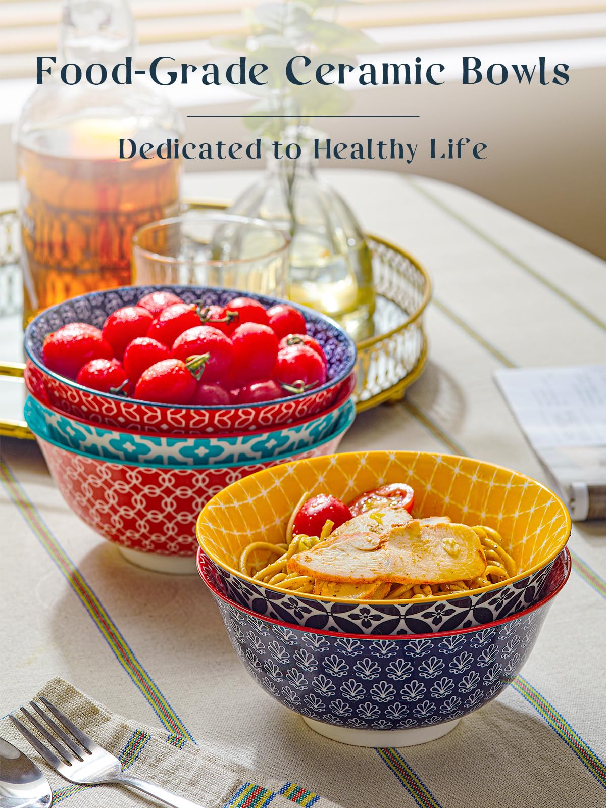 DOWAN Porcelain Cereal Bowls Set of 6 | 680ml Deep Soup & Salad Bowls