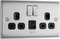 BG Electrical Double Switched Socket | Brushed Steel USB A & C