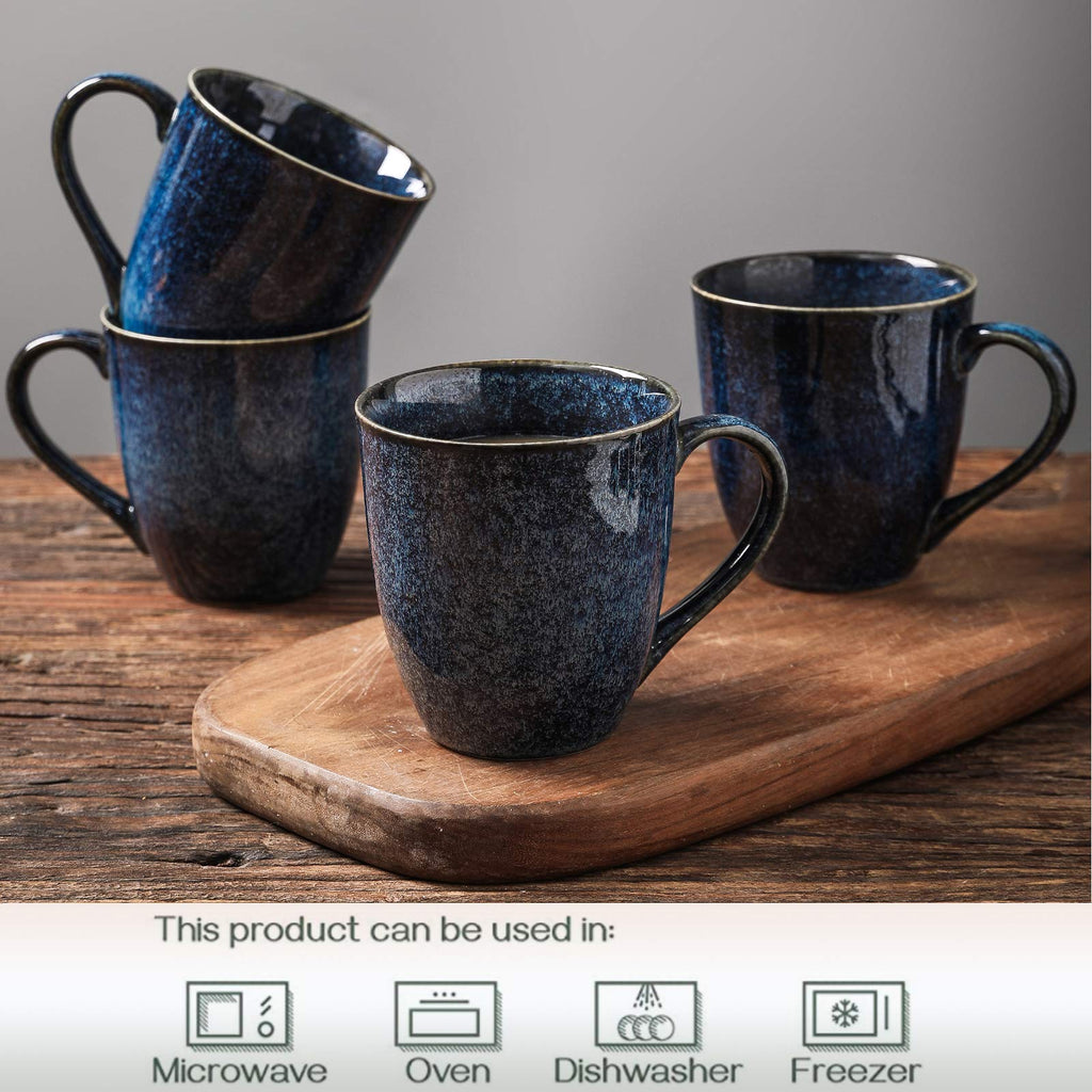 Vicrays Stoneware Coffee Mug Set of 6 | 350ml Starry Blue Tea Mugs