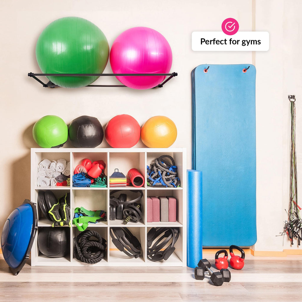 Wall Mounted Exercise Ball Holder - Matte Black Steel Rack