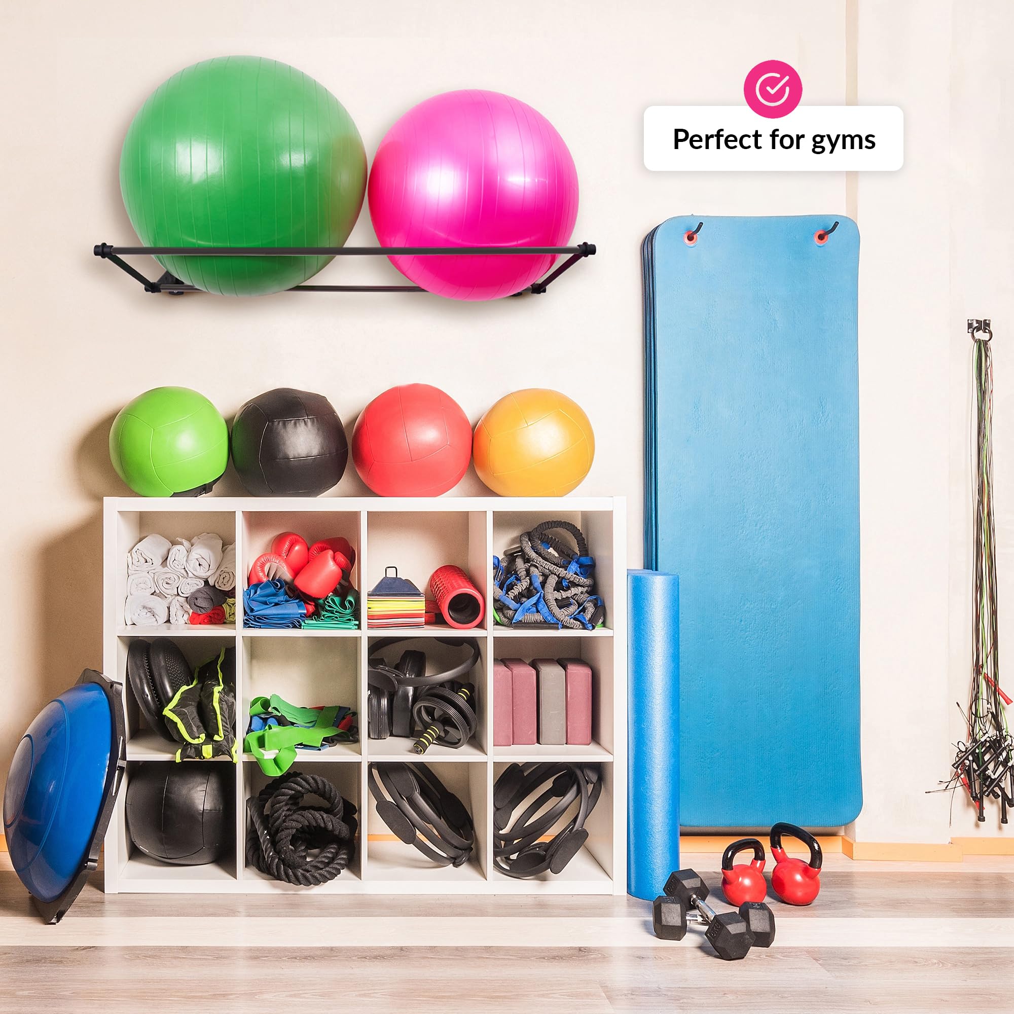 Wall Mounted Exercise Ball Holder - Matte Black Steel Rack