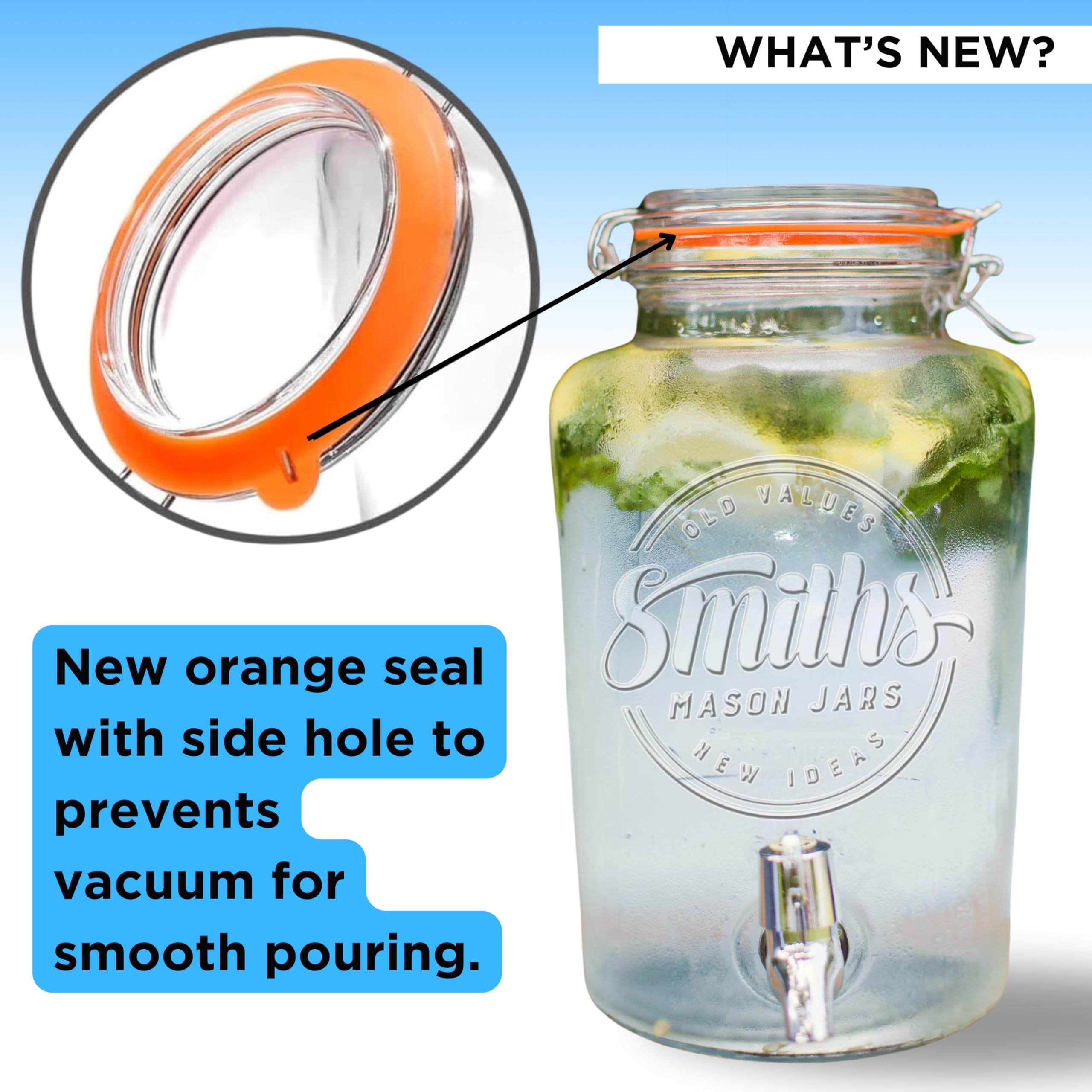 Smith's Mason Jars 5L Glass Drink Dispenser with Stainless Steel Spigot