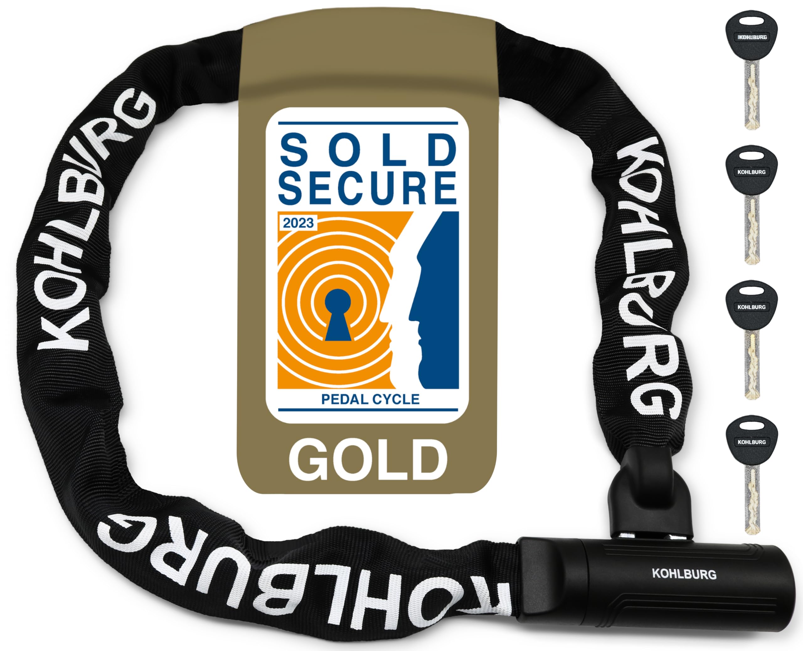 KOHLBURG Heavy Duty Bike Chain Lock - Sold Secure Gold, 4ft Hardened Steel