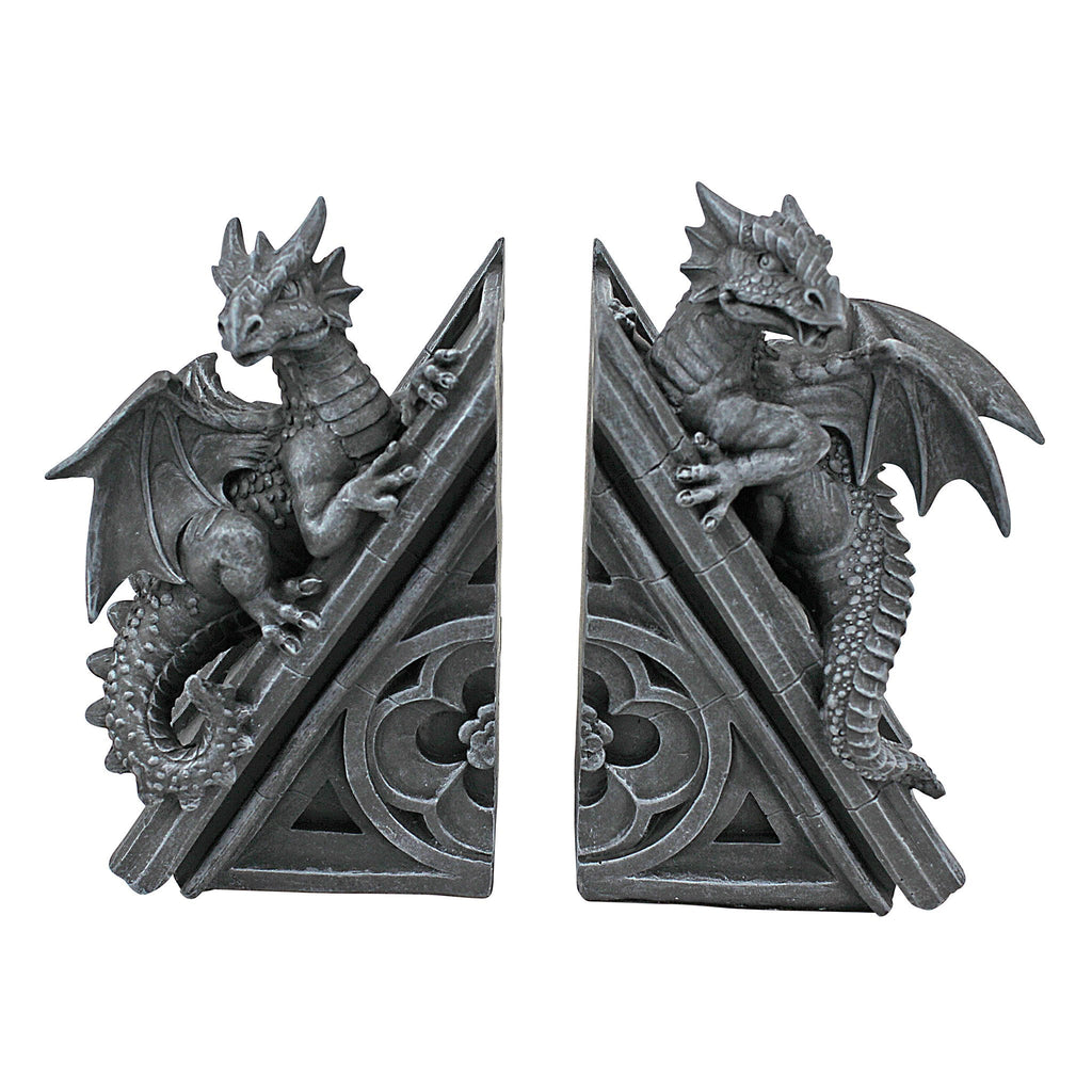 Design Toscano Castle Dragon Gothic Bookends - Grey Stone Polyresin, 2-Piece
