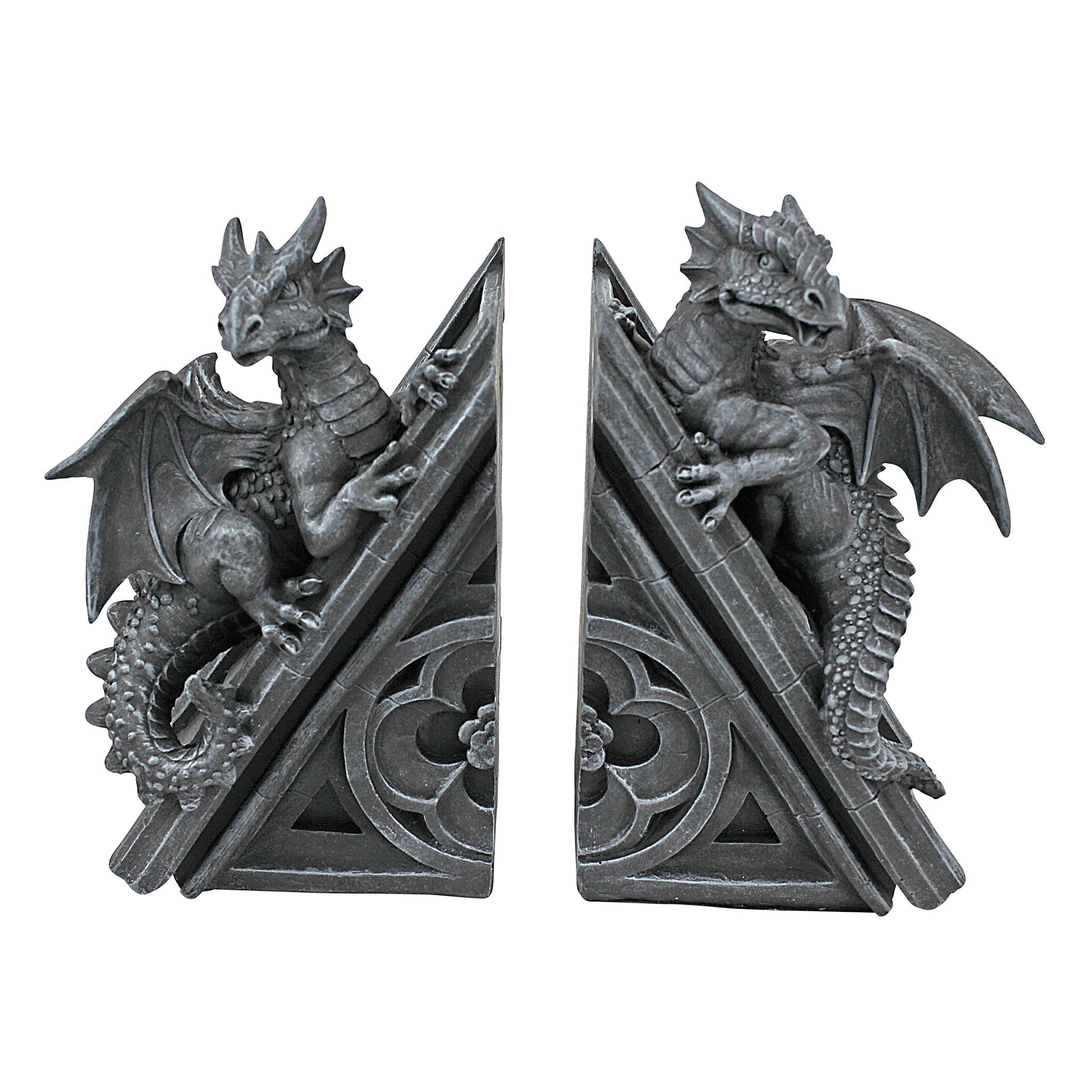 Design Toscano Castle Dragon Gothic Bookends - Grey Stone Polyresin, 2-Piece
