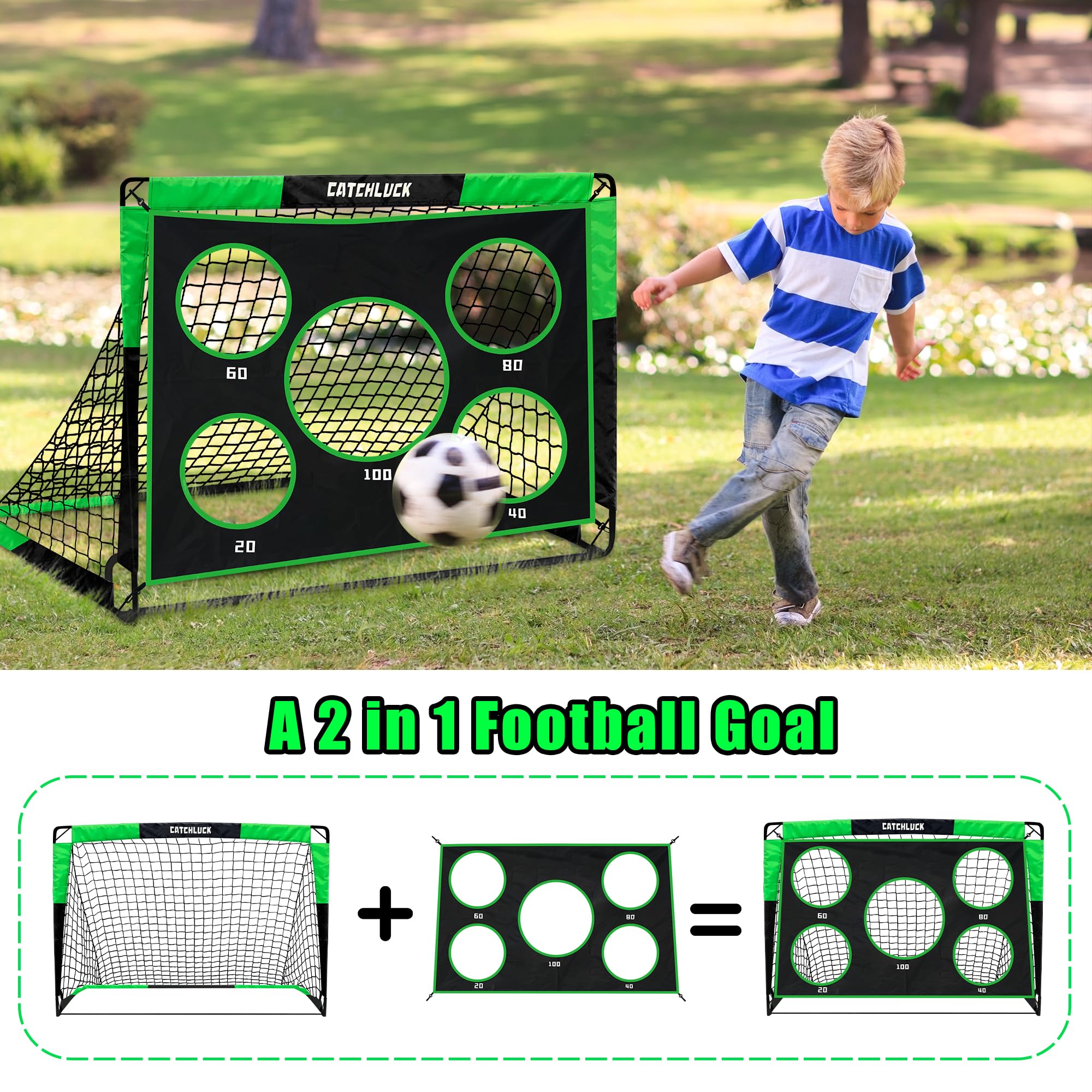 CATCHLUCK 2-in-1 Pop Up Football Goal | Portable Kids Garden Training Net
