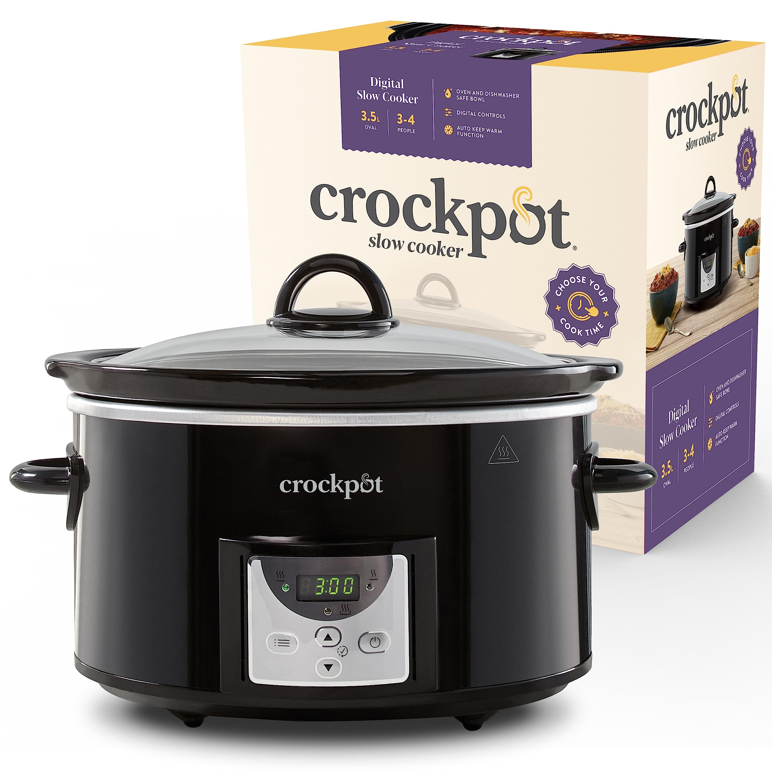 Crockpot Digital Slow Cooker | 3.5L Programmable Timer | Black CSC113