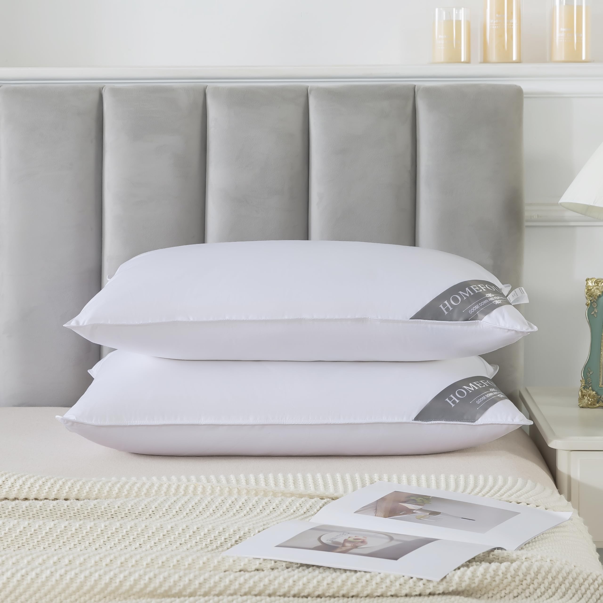 Jolof Store Goose Down Pillows - Pack of 2 Luxury 100% Cotton Shell