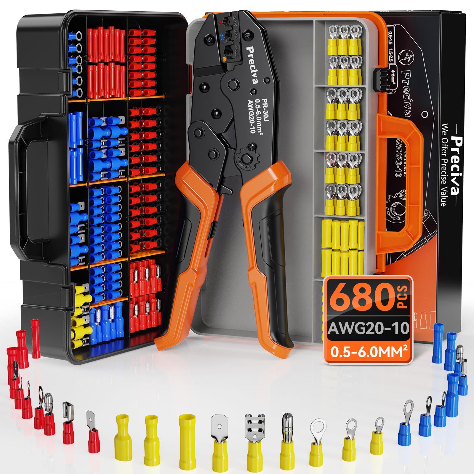 Preciva Ratchet Wire Crimping Tool Kit with 680PCS Insulated Terminals