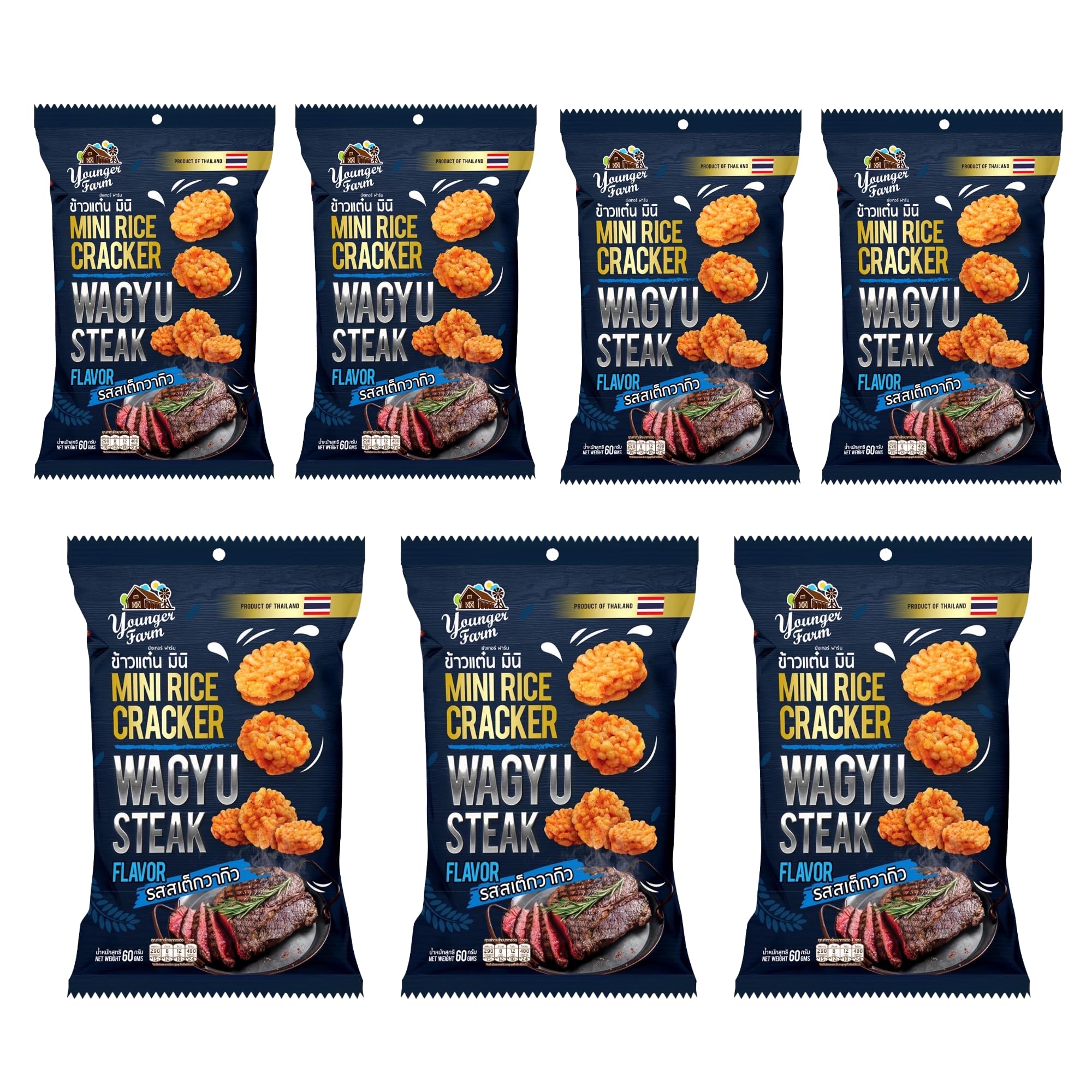 Younger Farm Wagyu Steak Mini Rice Crackers – Thai Sticky Rice (7 Pack)