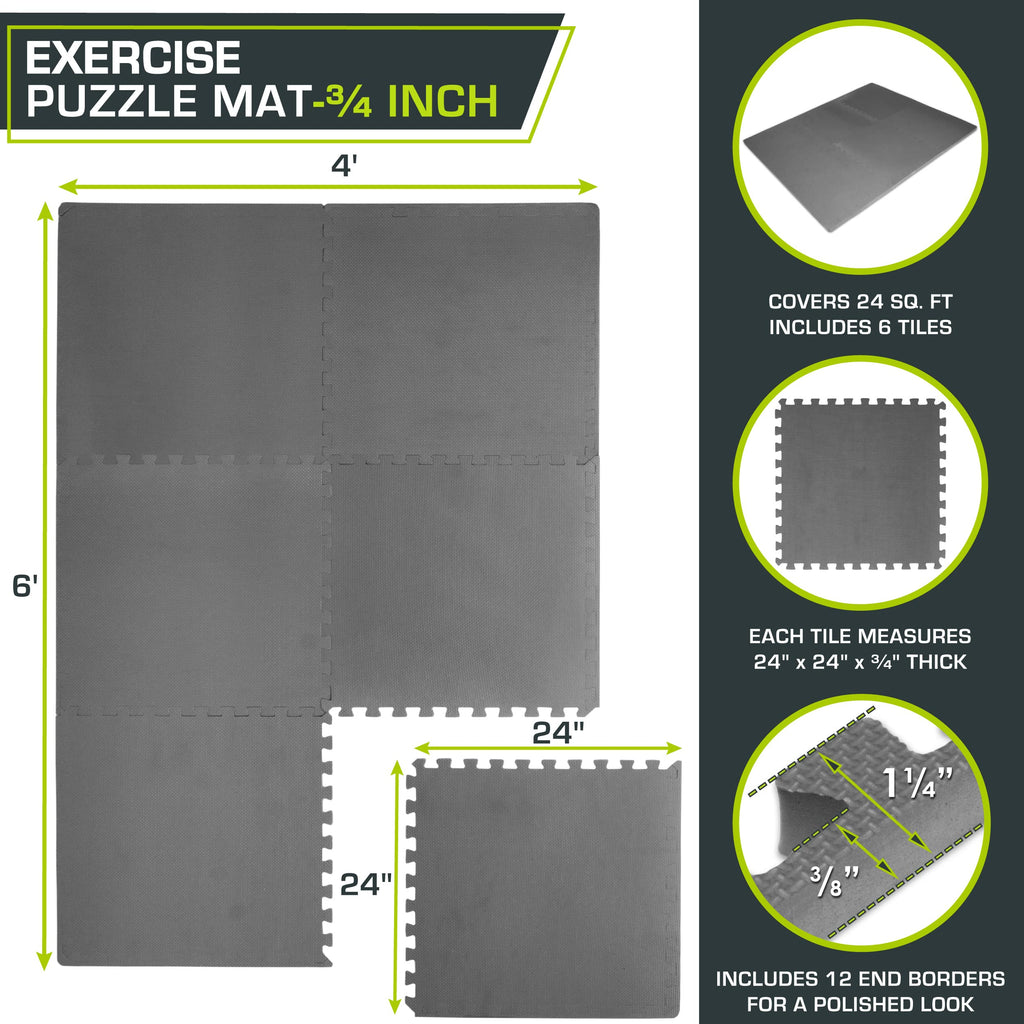 ProsourceFit Extra Thick Puzzle Exercise Mat | 3/4 Inch EVA Foam Tiles, Grey