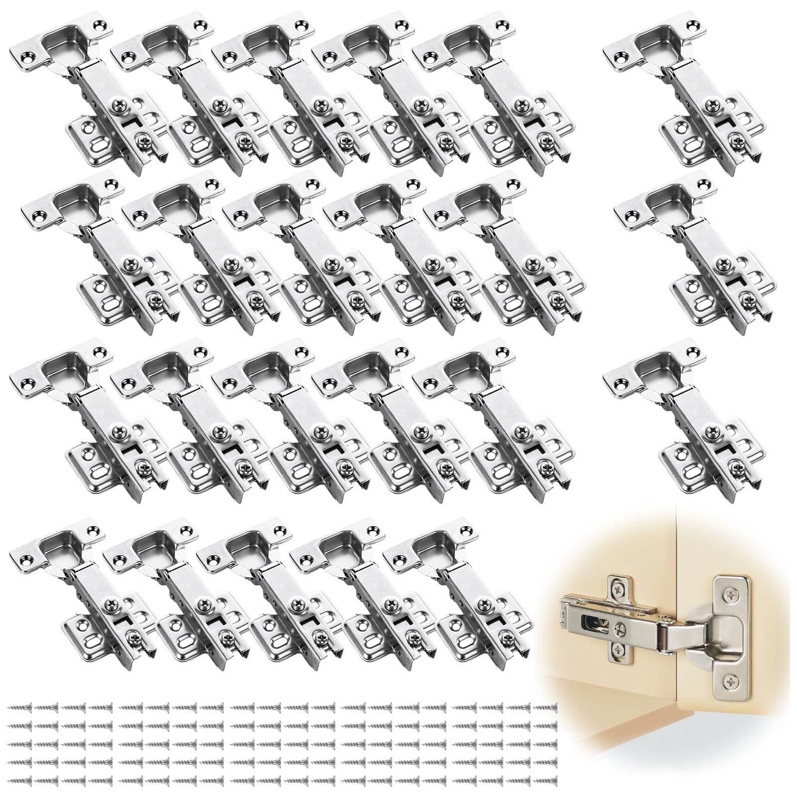 APACALI 24 PCS Full Overlay Soft Close Kitchen Cabinet Hinges – Silver