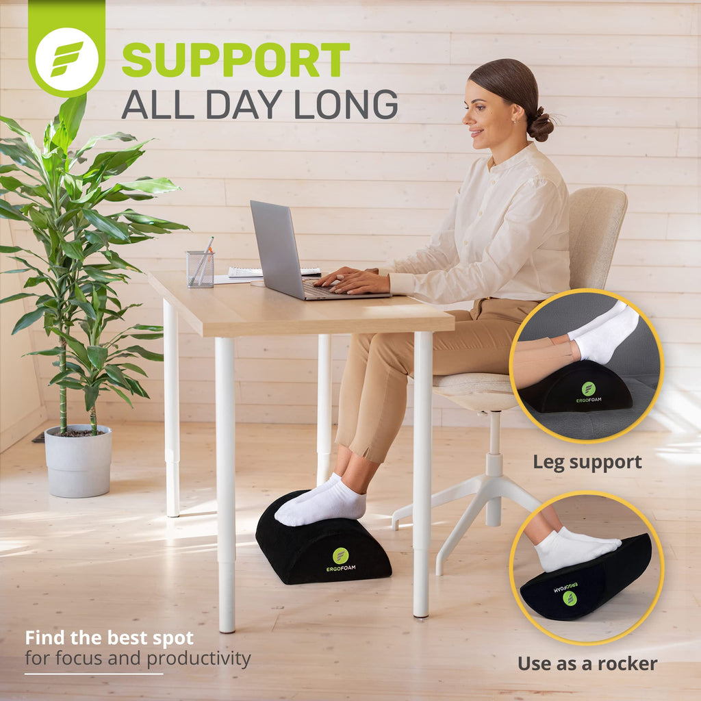 ErgoFoam Tall Desk Foot Rest – Large Velvet Foam Support (Black)