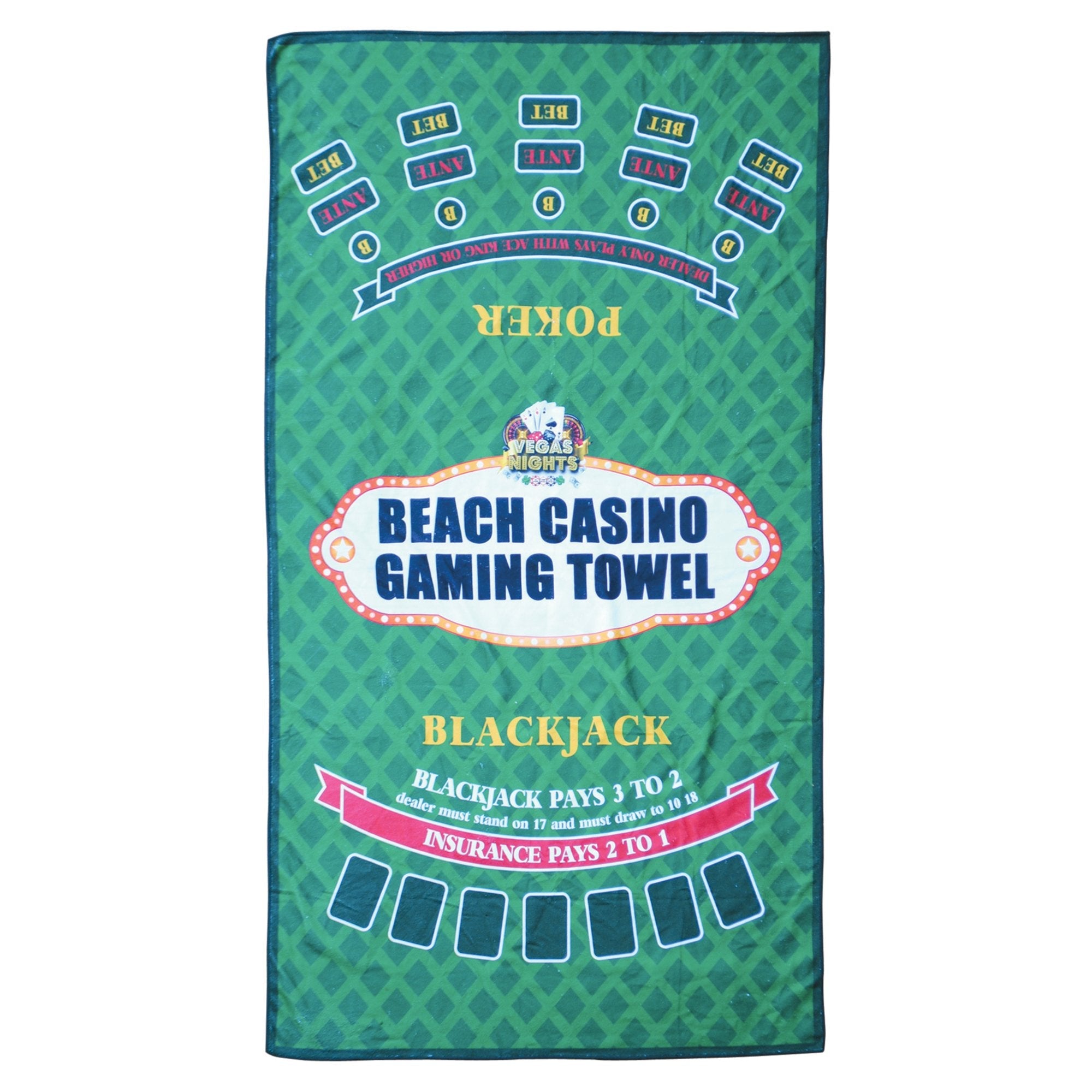 Oliphant Vegas Nights Gaming Beach Towel | Poker & Blackjack Microfibre