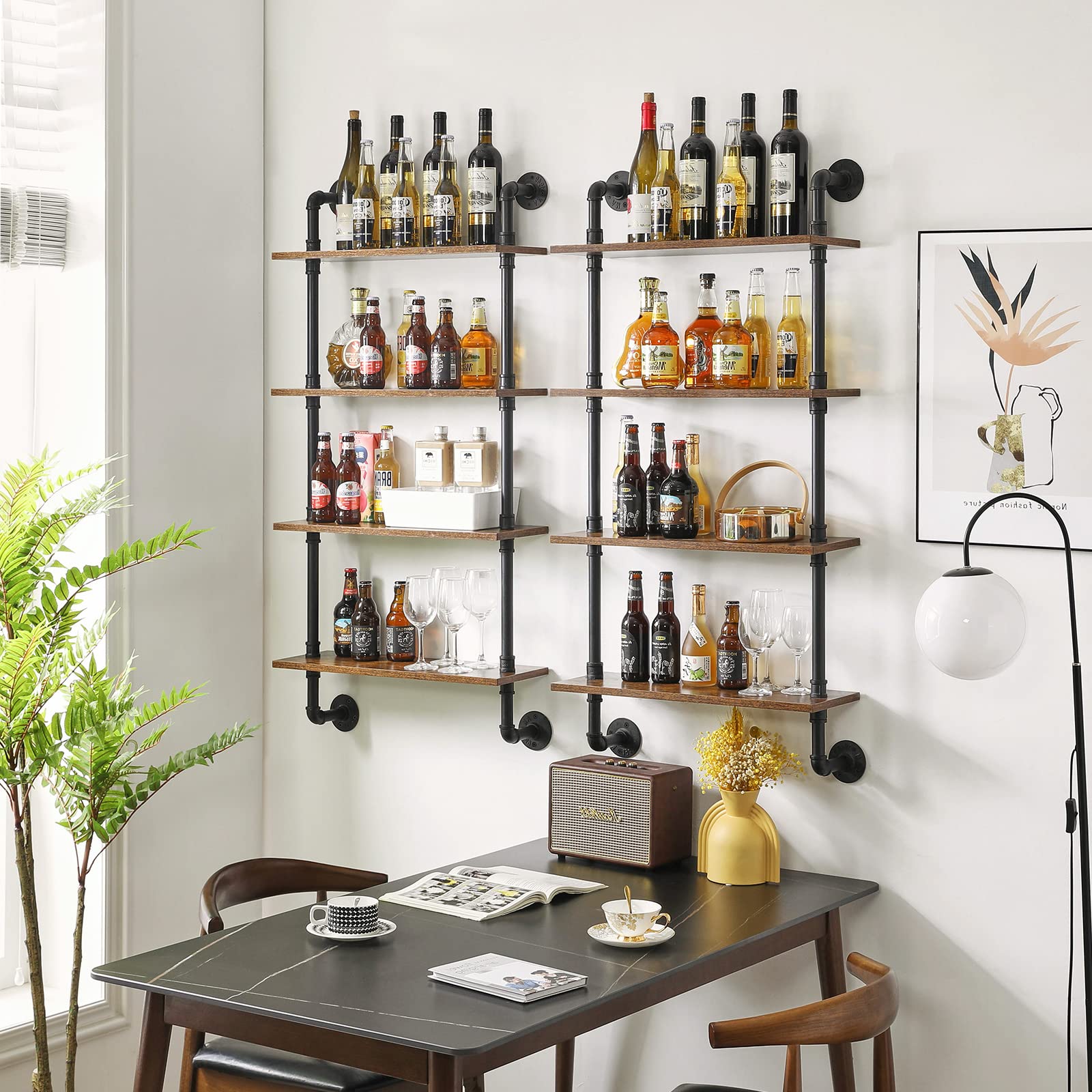 YMYNY 4-Tier Industrial Pipe Wall Shelves | Rustic Wood Floating Racks