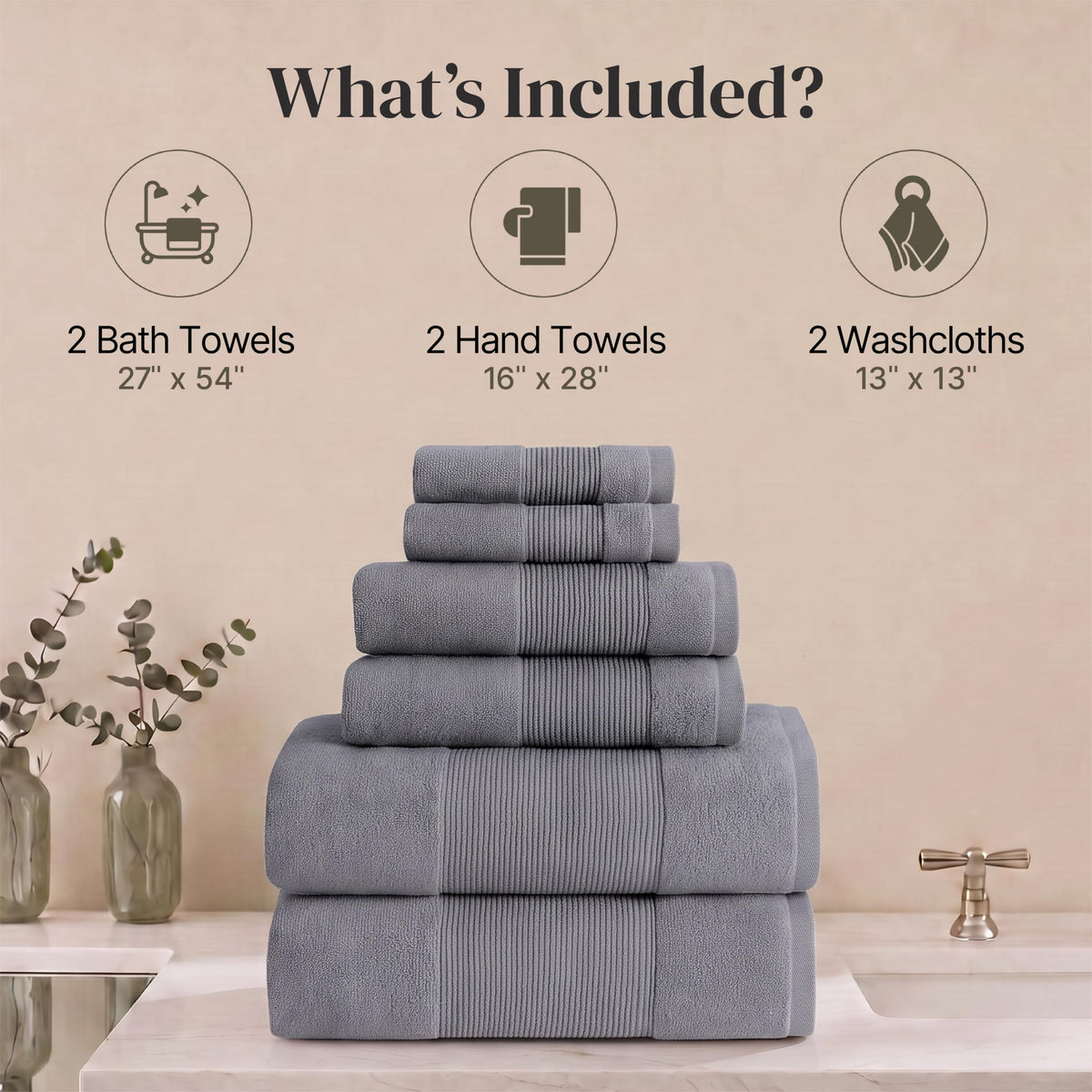 Modern Threads Amrapur Overseas 100% Combed Cotton Toilet Set, Charcoal, 6 pieces - image 3