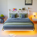 ARFARLY King Floating Bed Frame with LED, Charging Station & Storage