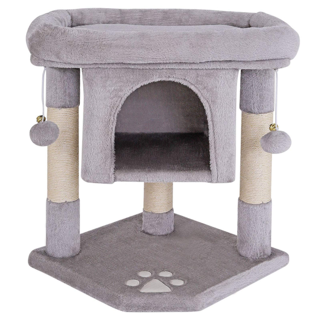 lionto Cat Scratching Tree with Cave & Sisal Rope – 60 cm Plush Cat Tower