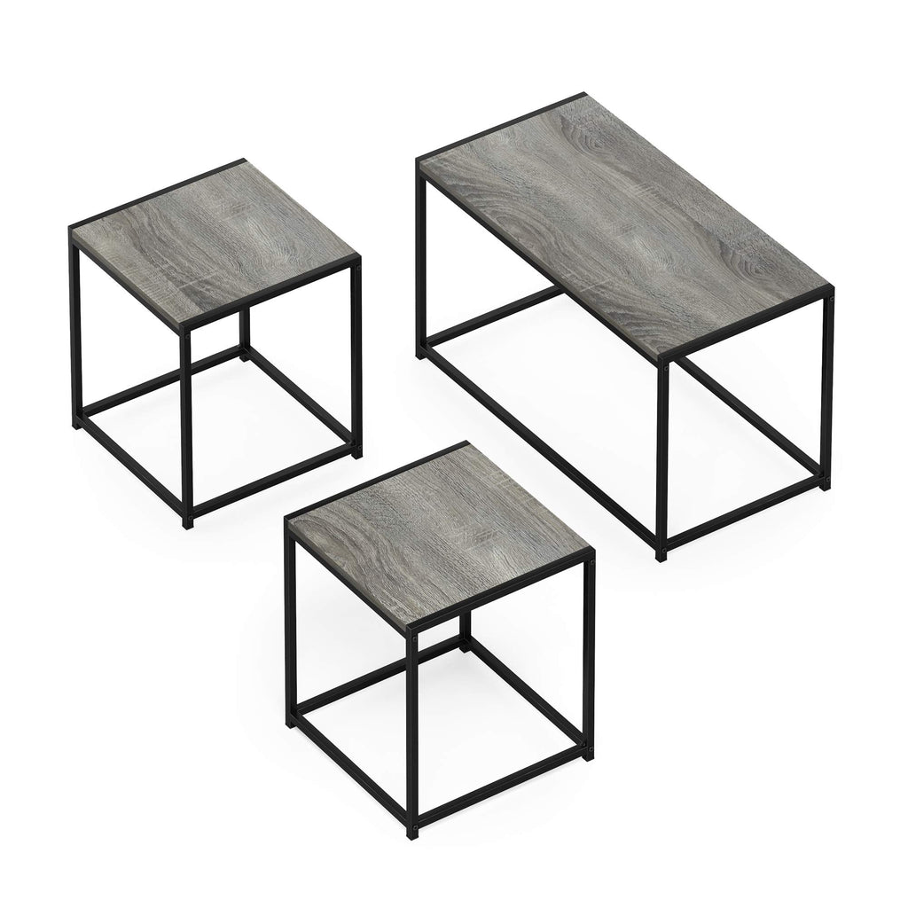 Furinno Camnus Modern Living Room Table Set with One Coffee Table and Two Side Tables, French Oak Grey - image 5