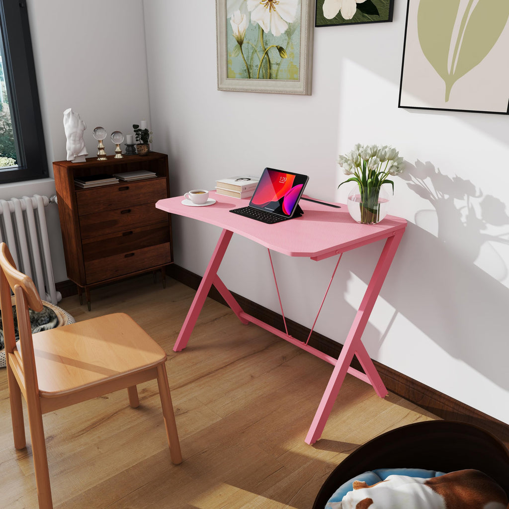 DEILALY 90cm Gaming Desk – Pink Carbon Fiber Ergonomic PC Table