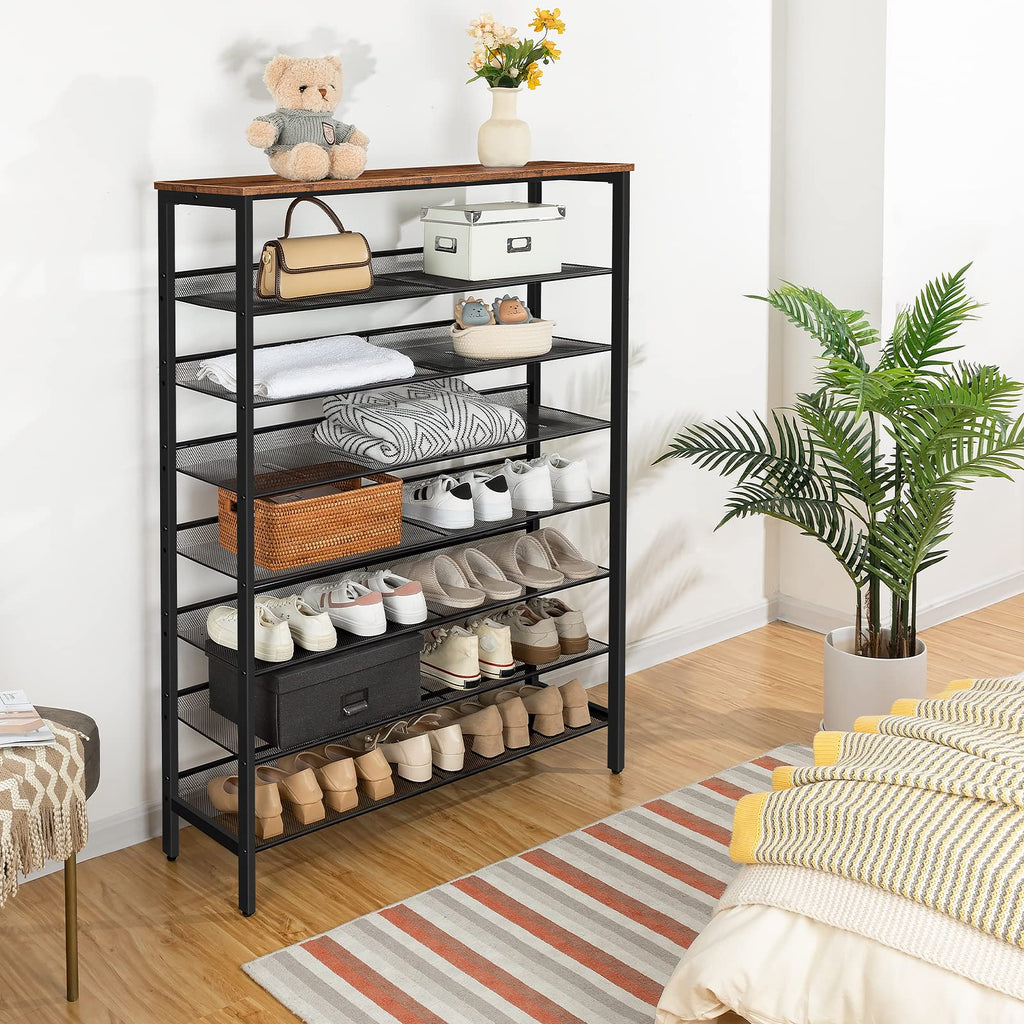 HOOBRO Tall Shoe Rack – 8-Tier Metal Storage Shelf for 28-35 Pairs