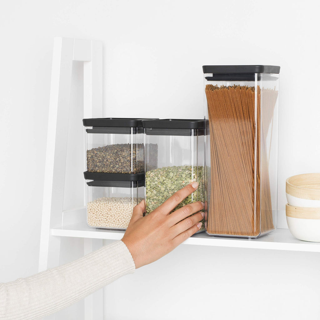 Brabantia Tasty+ Stackable Food Canisters - 4 Piece Set | Dark Grey