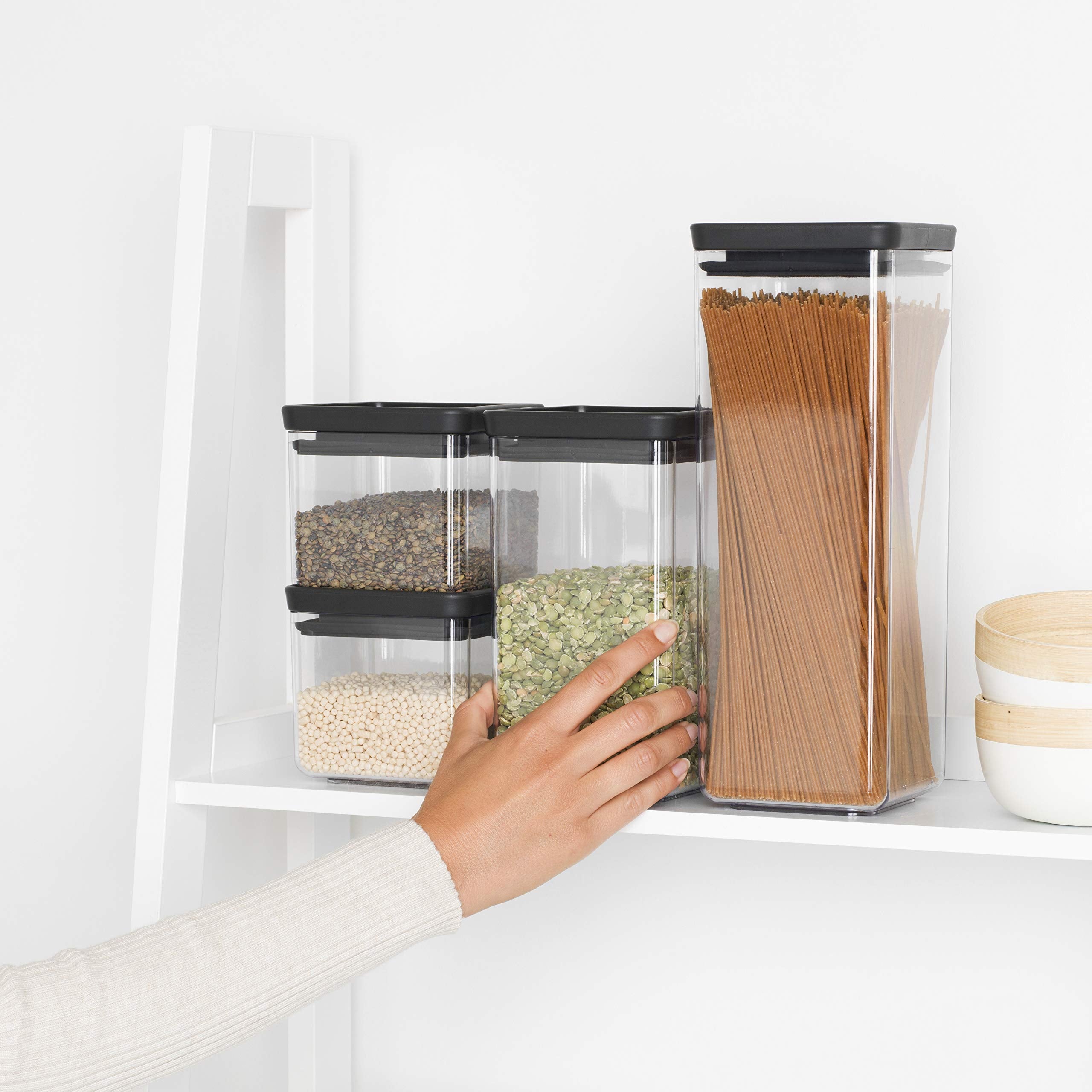 Brabantia Tasty+ Stackable Food Canisters - 4 Piece Set | Dark Grey