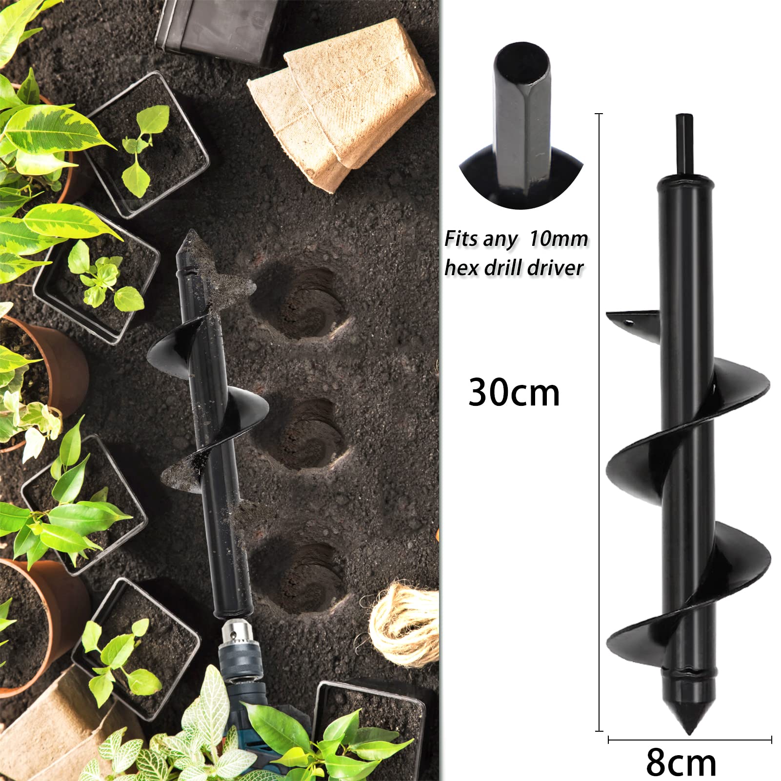 SYITCUN Garden Auger Drill Bit 4-Piece Set | Heavy Duty Bulb Planter