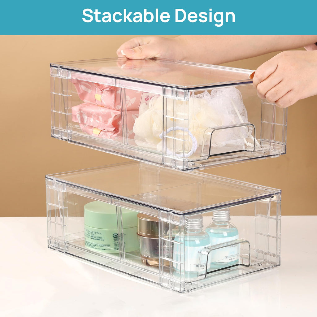 Vtopmart 4 Pack Stackable Clear Acrylic Storage Drawers with Dividers