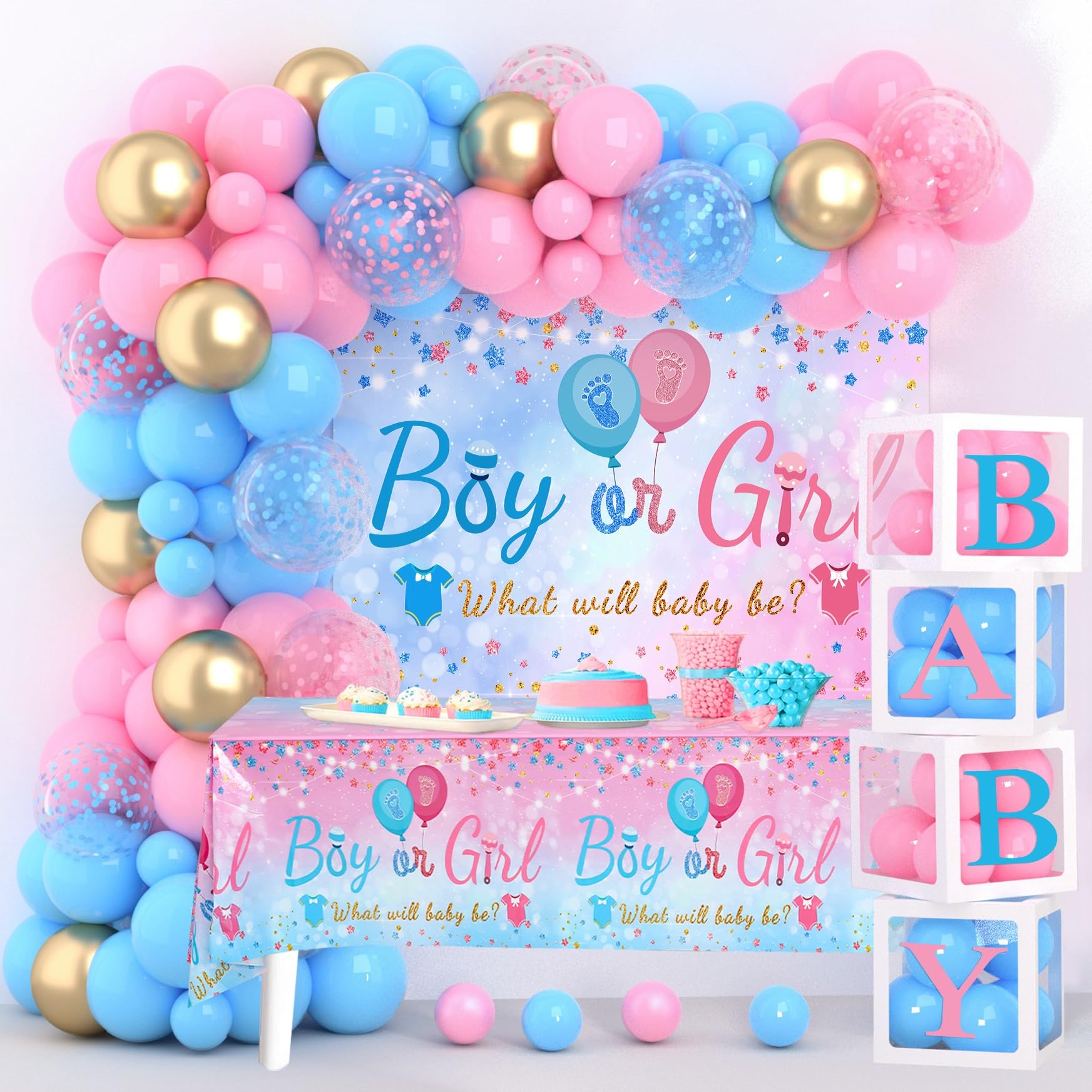 Jolof Store 154pc Gender Reveal Decoration Set | Balloon Arch & Baby Boxes