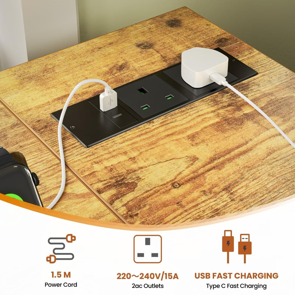 Domshoct L-Shaped Corner Desk with Power Outlets and Storage Shelves