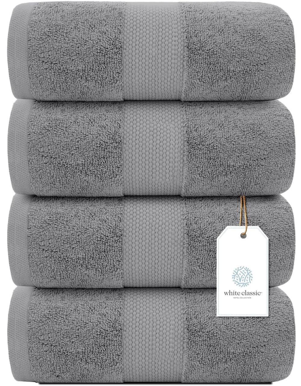 White Classic Luxury Bath Towels – 4 Pack 100% Combed Cotton Hotel Quality