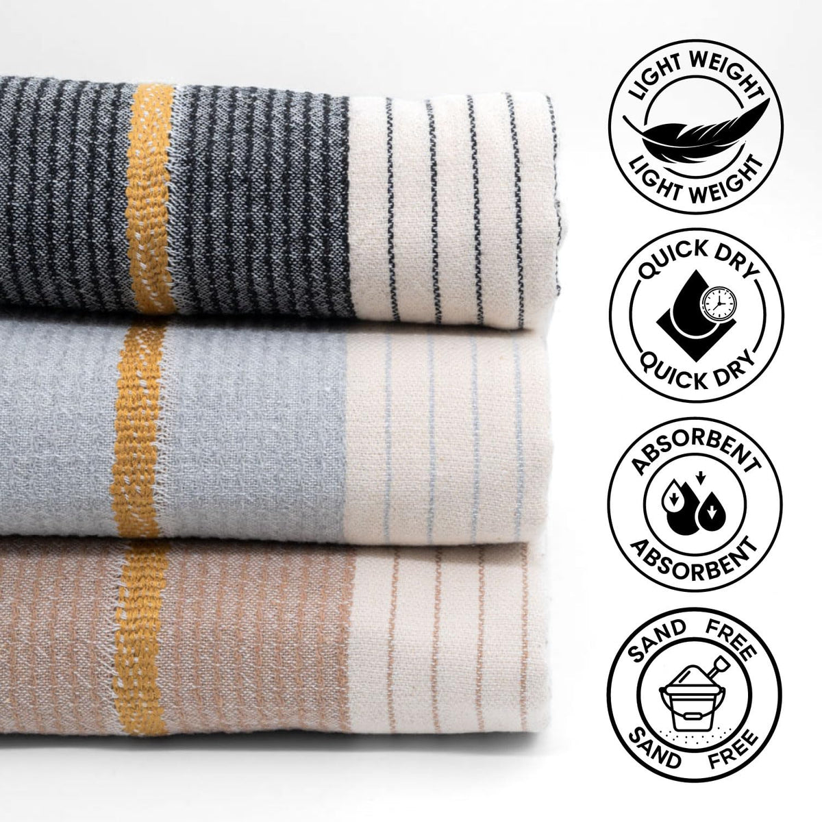 BERCA HOME Olympos Turkish Beach Towel – 100% Cotton Peshtemal Hammam & Bath Towel – Lightweight, Quick Dry, Sand Free – 90 × 190 cm Black - image 4