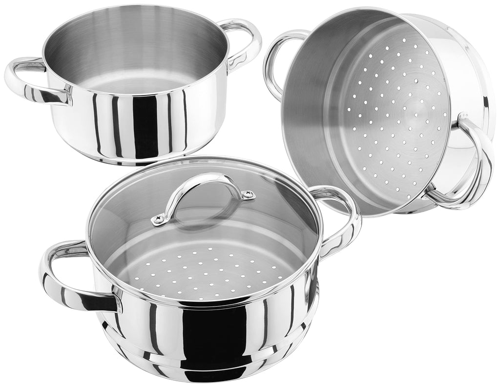 Judge 3 Tier Stainless Steel Steamer Set | 20cm Induction Casserole Pan