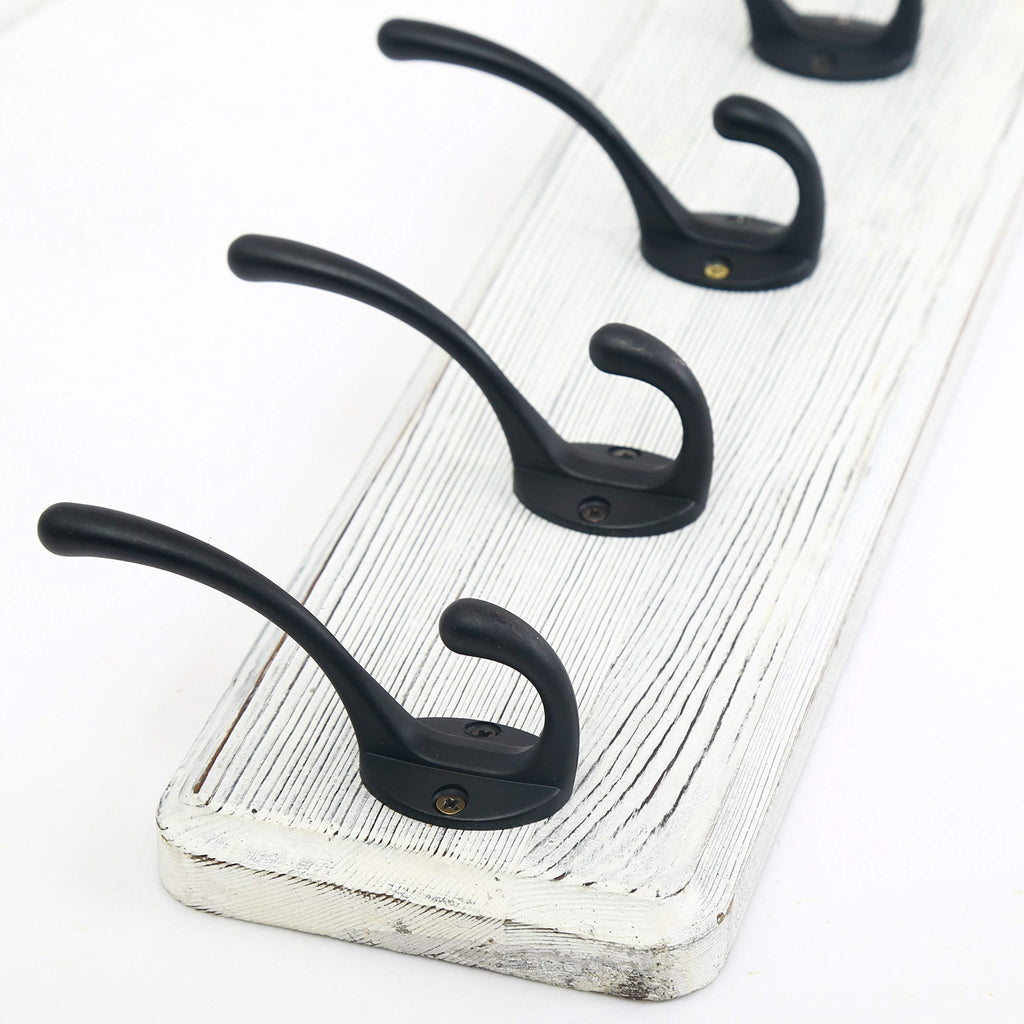 WEBI Solid Wood Wall Mounted Coat Rack | 5 Large Hooks, Rustic White, 2 Pack