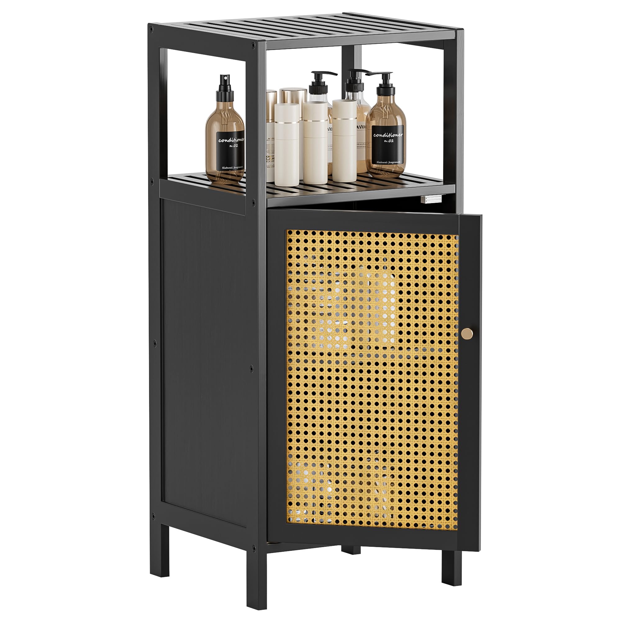 HITNET Bamboo Bathroom Storage Cabinet | Narrow Rattan Floor Organizer