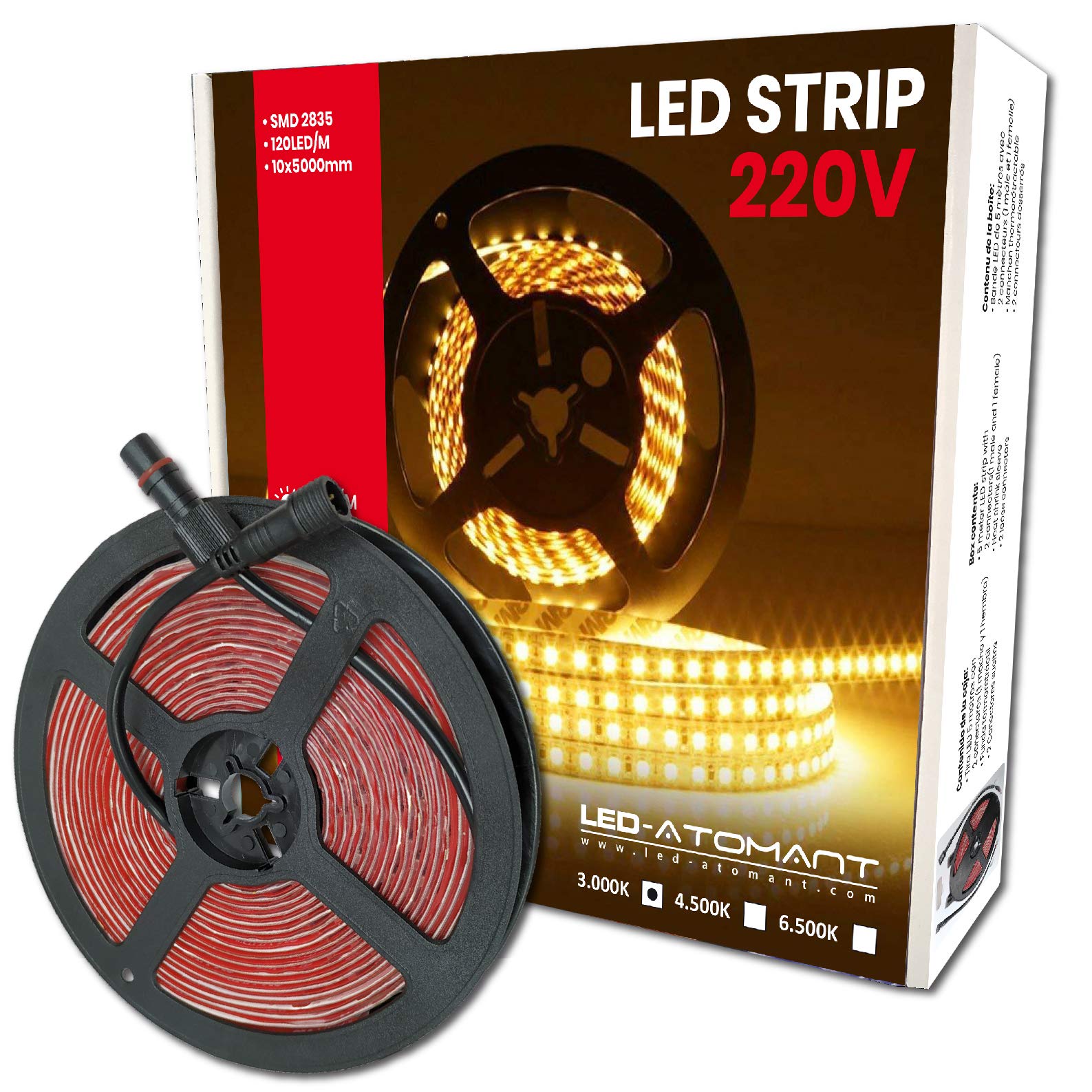LED ATOMANT 220V LED Strip Light - 5m Warm White 3000K IP67 Waterproof