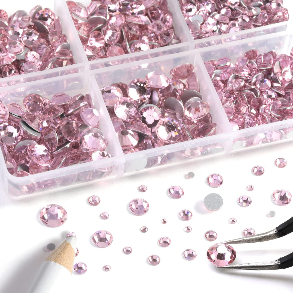 Beadsland Pink Flatback Rhinestones | 8300pcs Glass Nail Gems for Crafts