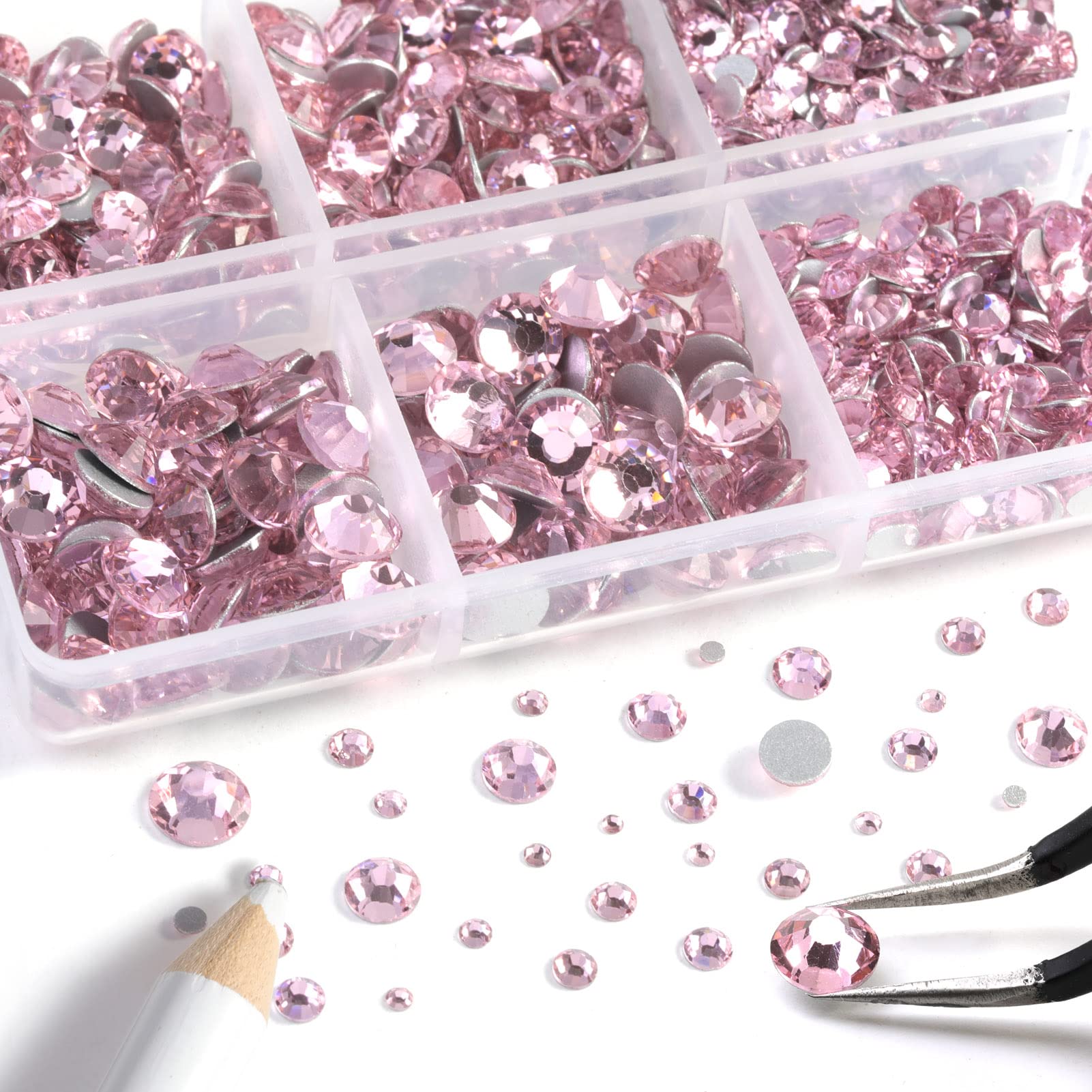 Beadsland Pink Flatback Rhinestones | 8300pcs Glass Nail Gems for Crafts