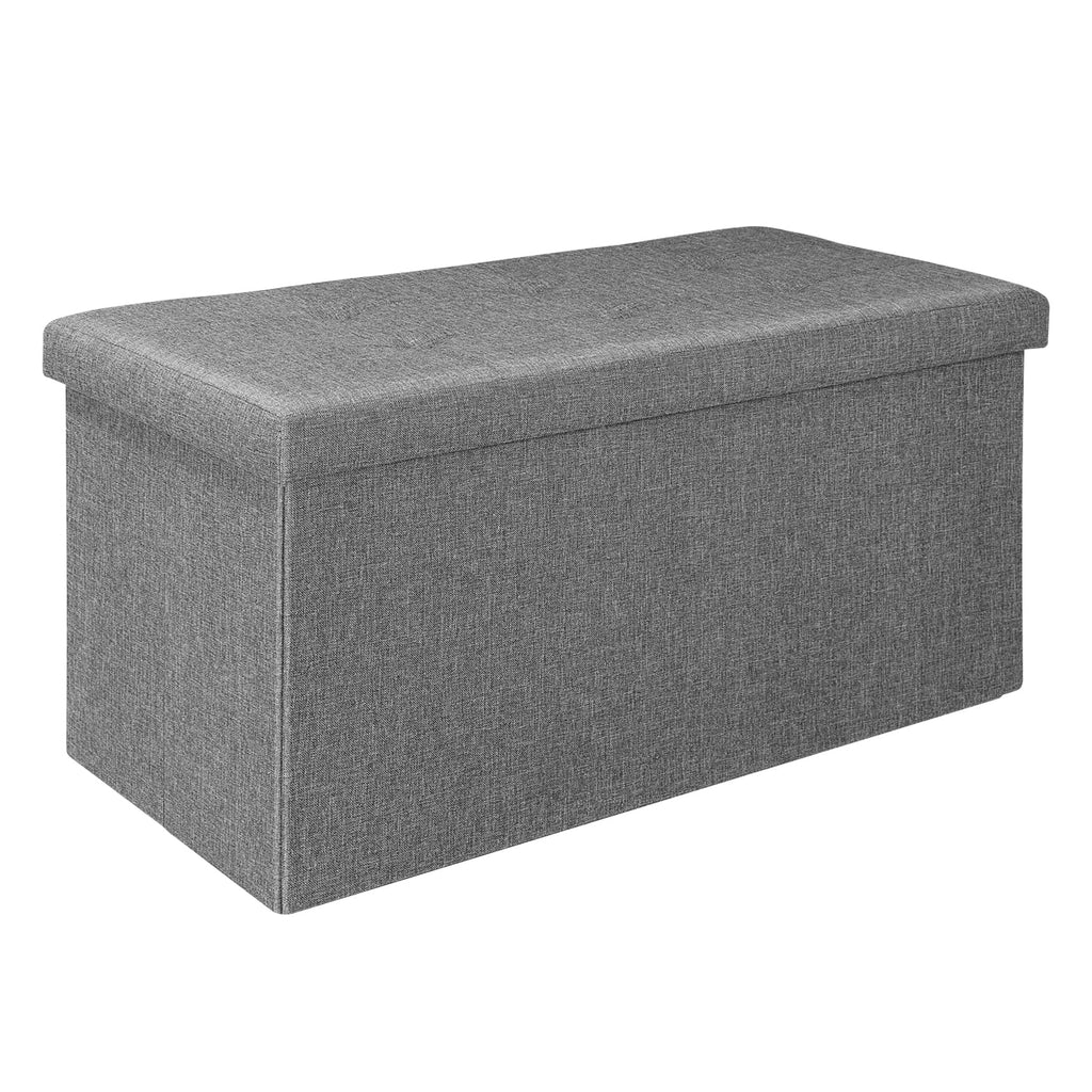 Bonlife Large Folding Storage Ottoman | Grey Linen Toy Box Bench – 76cm