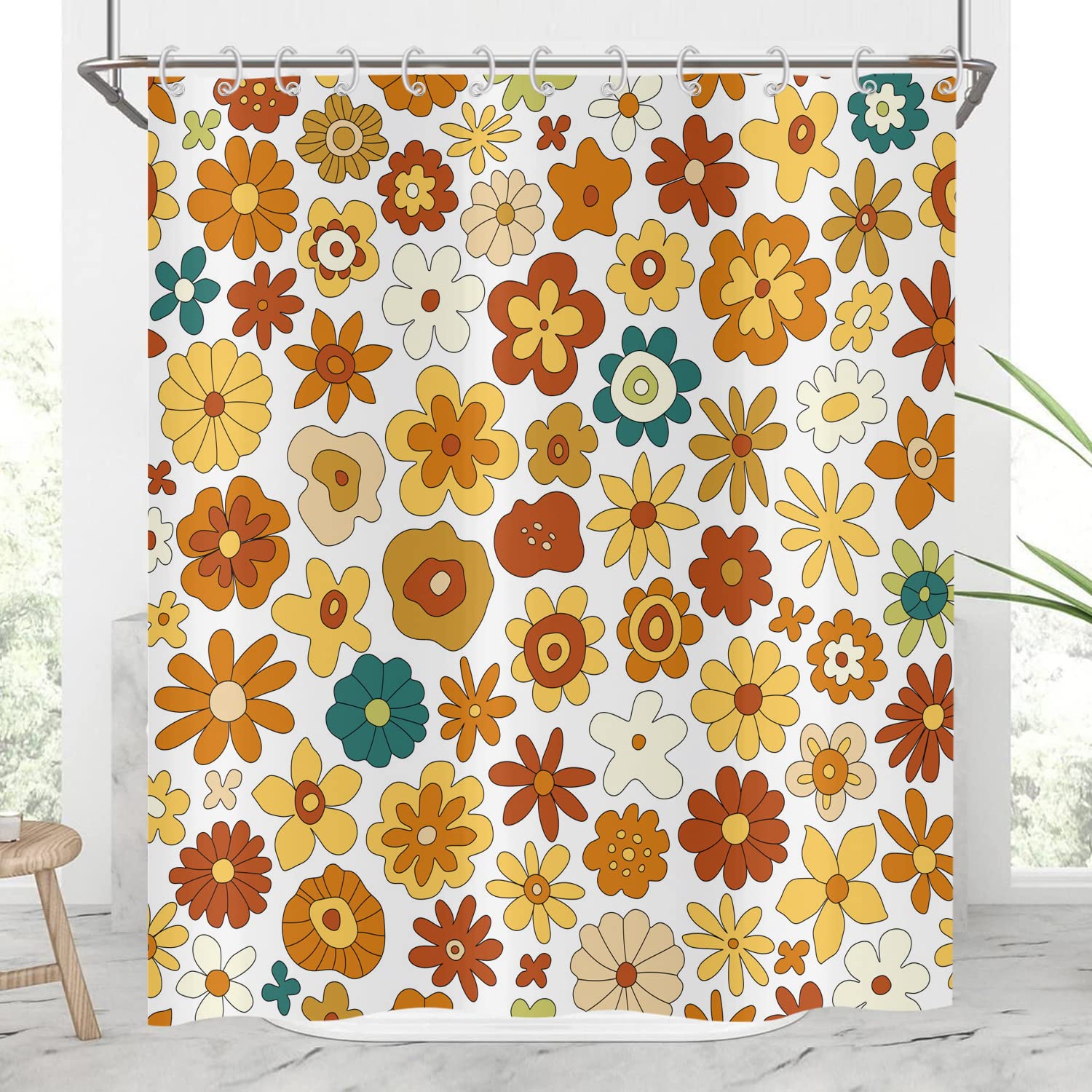 Hnmdmyi Retro Boho Floral Shower Curtain | Waterproof Polyester Decor