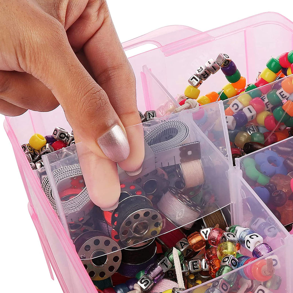 SacJkt Craft Storage Box, Compartments Divider Organizer Pink - image 3