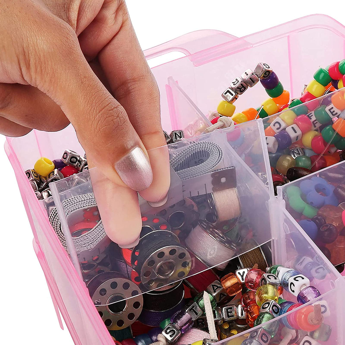 SacJkt Craft Storage Box, Compartments Divider Organizer Pink - image 3
