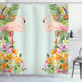 ABAKUHAUS Floral Shower Curtain – Flamingo & Tropical Fabric, 94" x 69"