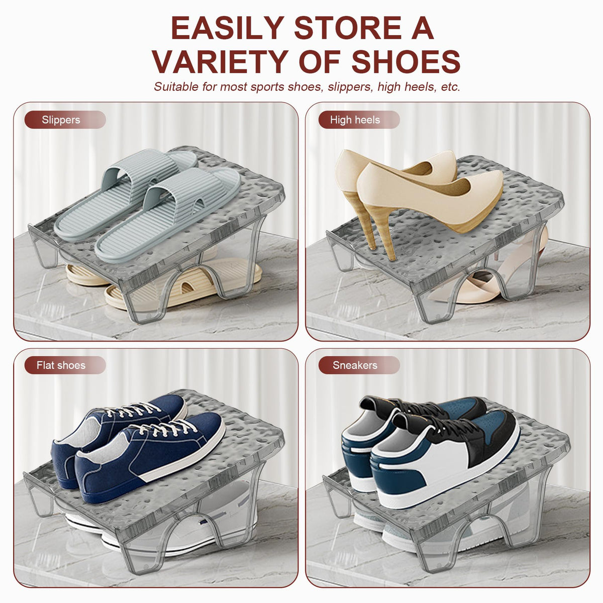 Yocdunm 6 Pcs Double Layer Shoe Rack Slots Organizer Stacker Space Saving Transparent Plastic Shoe Holder Stand Shoe Rack Wardrobe Storage For Cabinet - image 5