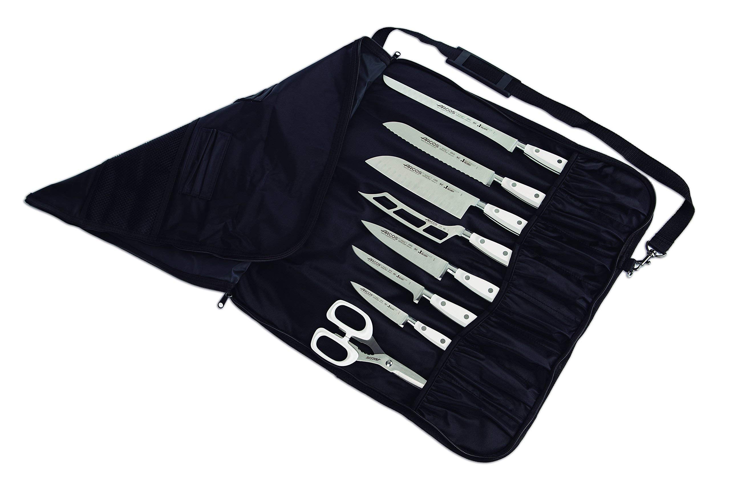 Arcos 8-Piece Knife Roll Bag – Black Polyester Chef Storage Case