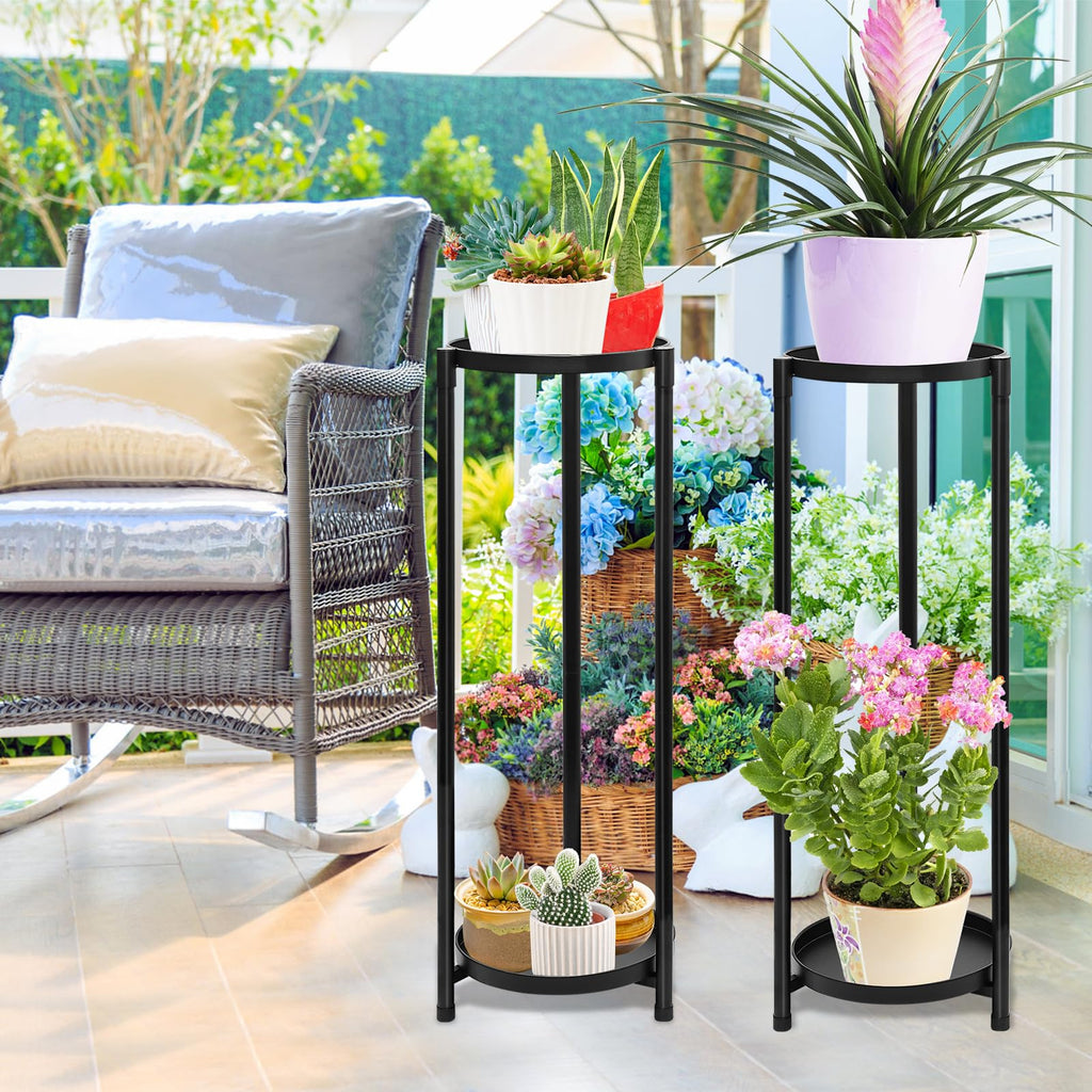 KHayRovies 2-Tier Tall Metal Plant Stand | 2-Pack Black Corner Flower Rack